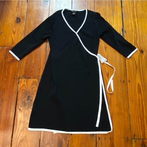 Grace Dane Lewis Mock Wrap Colorblock Dress Size L Black White Stretch Career - Picture 2 of 11